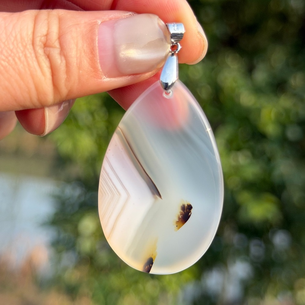 925 silver plated natural dendritic‎ agate pendant 1028